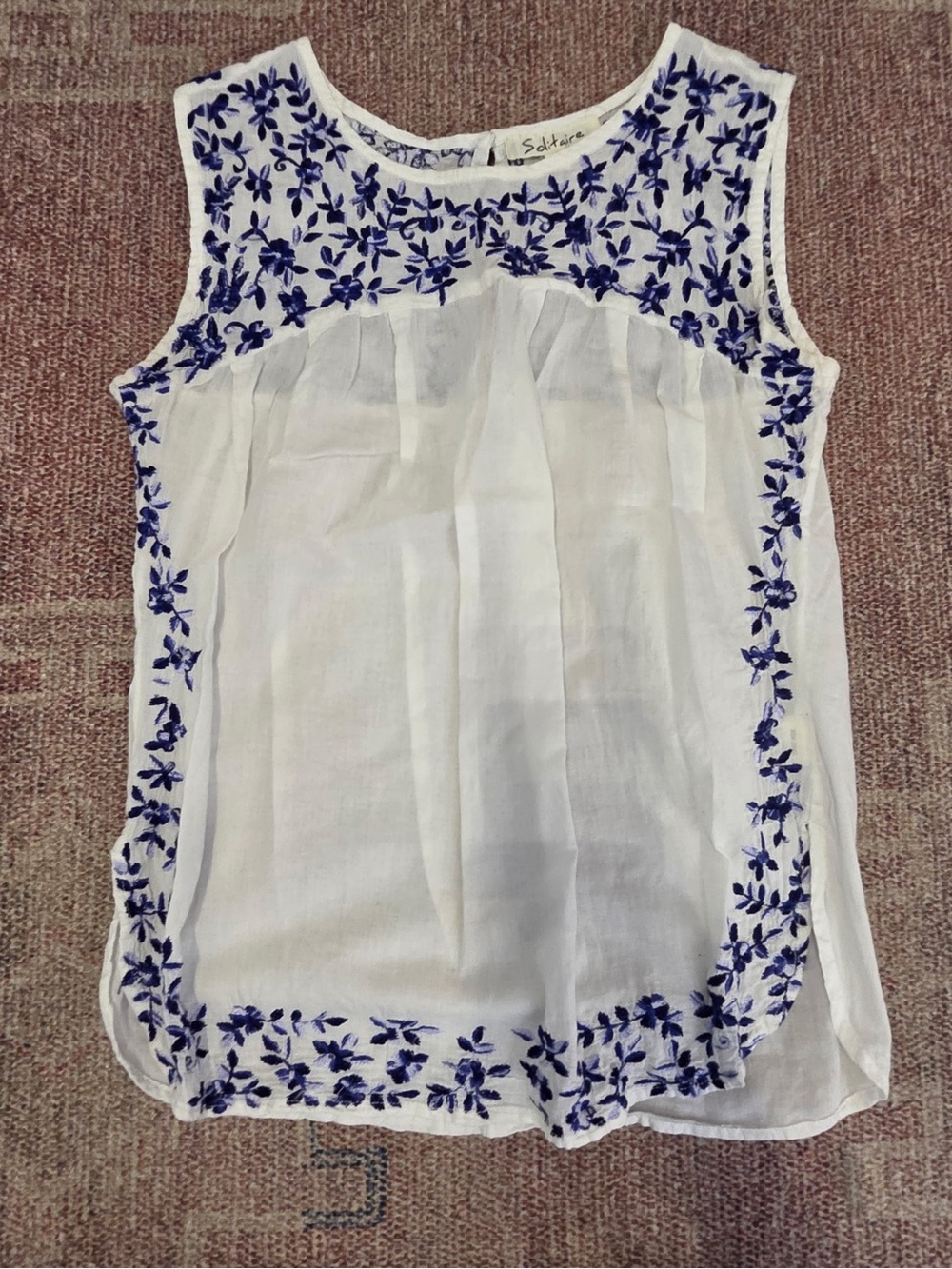 Solitaire embroidered floral cotton soft boho tank small